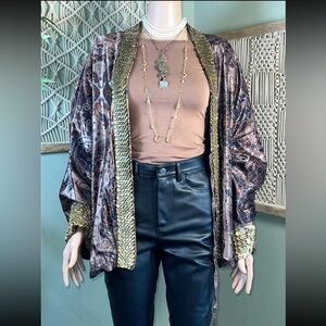 NWT🪩FREE PEOPLE Layla Embellished Kimono Jacket SMALL Washed Black Velvet